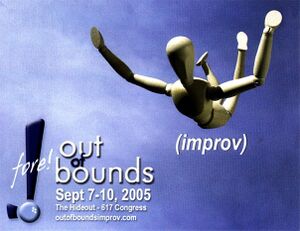 A postcard for the 2003 Out of Bounds Comedy Festival.