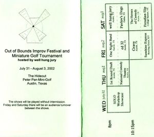The schedule/program for the 2002 Out of Bounds Comedy Festival.