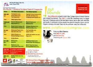 The schedule/postcard for the 2006 Out of Bounds Comedy Festival.