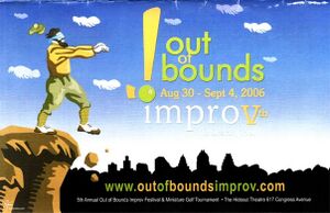 Postcard art for the 2006 Out of Bounds Comedy Festival.